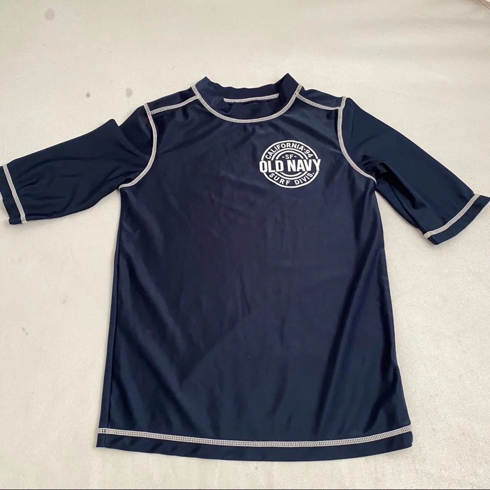 Old Navy blue and white short sleeve rash guard M